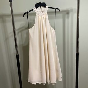 Kardashian Kollection cream chiffon sleeveless dress, lace detail, halter top